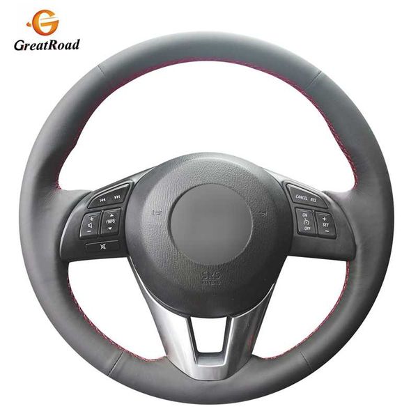black pu artificial leather car steering wheel cover for 3 axela 6 atenza 2 cx-3 cx-5 scion ia yaris